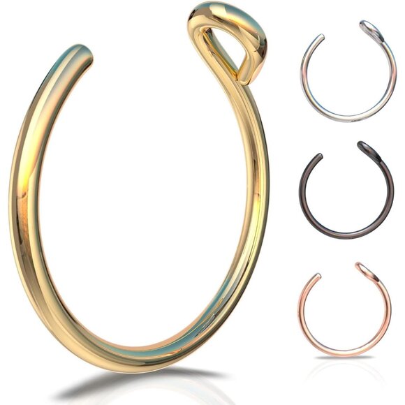 Minimalist Gold Clip-On Nose Ring - 14k Handmade 24 Gauge for Effortless Style - Picture 7 of 9